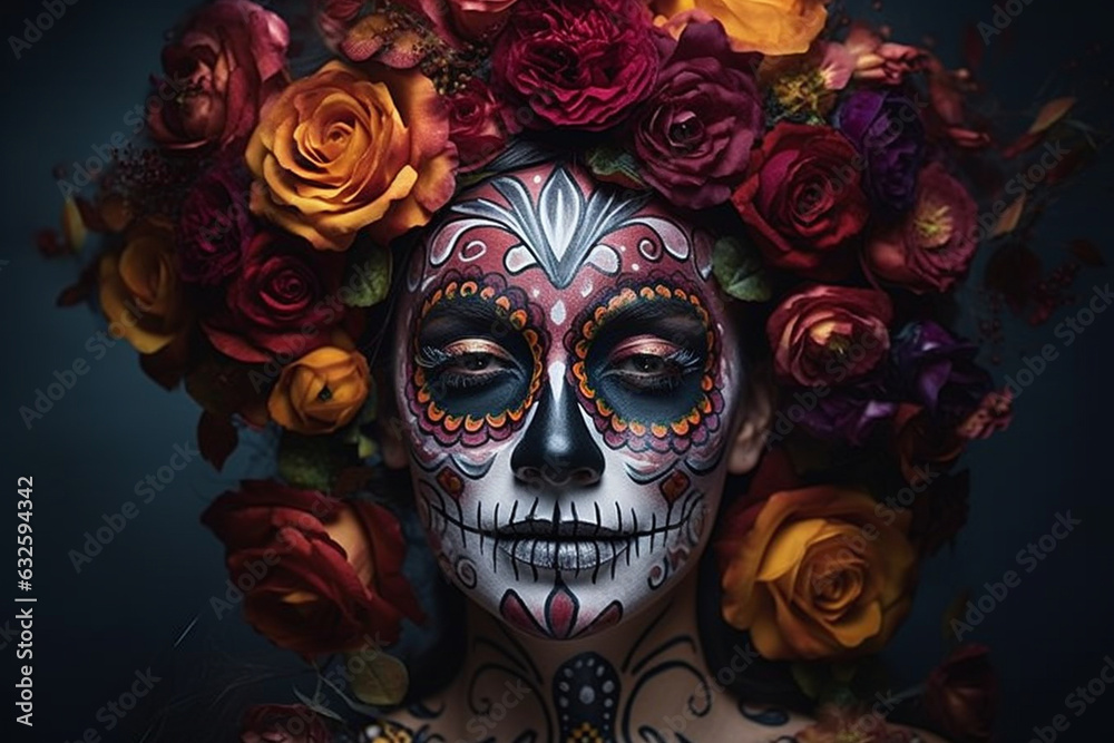 Create a visually striking scene of adults gathering around a grand Day of the Dead altar, with their beautifully designed makeup as a tribute to the departed. Create a visually striking scene of adults gathering around a grand Day of the Dead altar, with their beautifully designed makeup as a tribute to the departed.