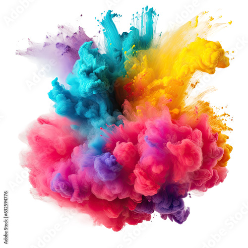 Freeze motion of colorful powder burst isolated on transparent background