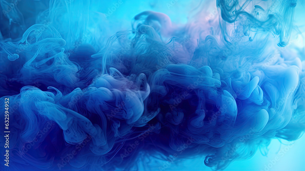 Blue-Cyan Color Liquid Ink Dense Smoky Abstract Misty Background AI Generative