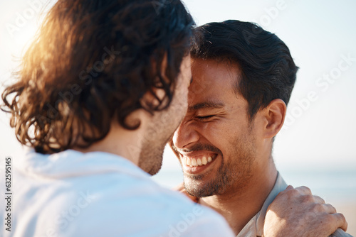Wallpaper Mural Love, sunshine and gay men on beach, embrace and laugh on summer vacation together in Thailand. Sunshine, ocean and island, happy lgbt couple hug in nature on fun holiday with pride, sea and smile. Torontodigital.ca