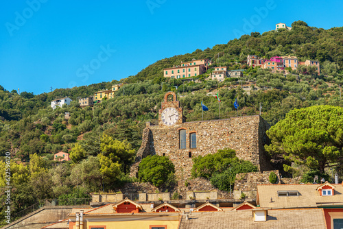 Ancient castle of the Bonassola village (XVI century), La Spezia, Liguria, Italy, Europe. The function of this castle was to defend against pirate attacks from the Ligurian sea (Mediterranean sea).
