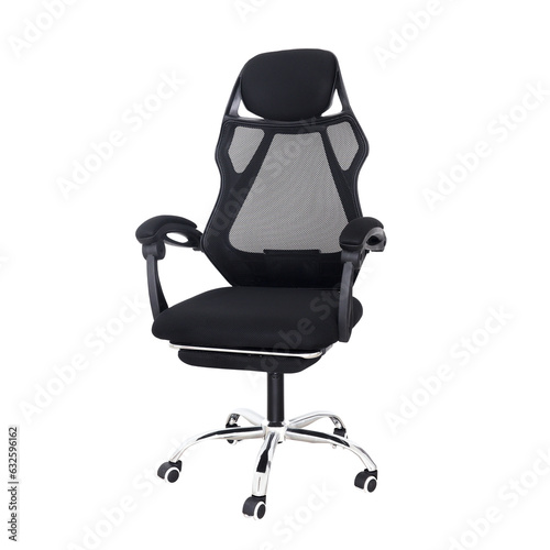 Konstfotografi Side view of black office gaming chair armchair five wheel with transparent back