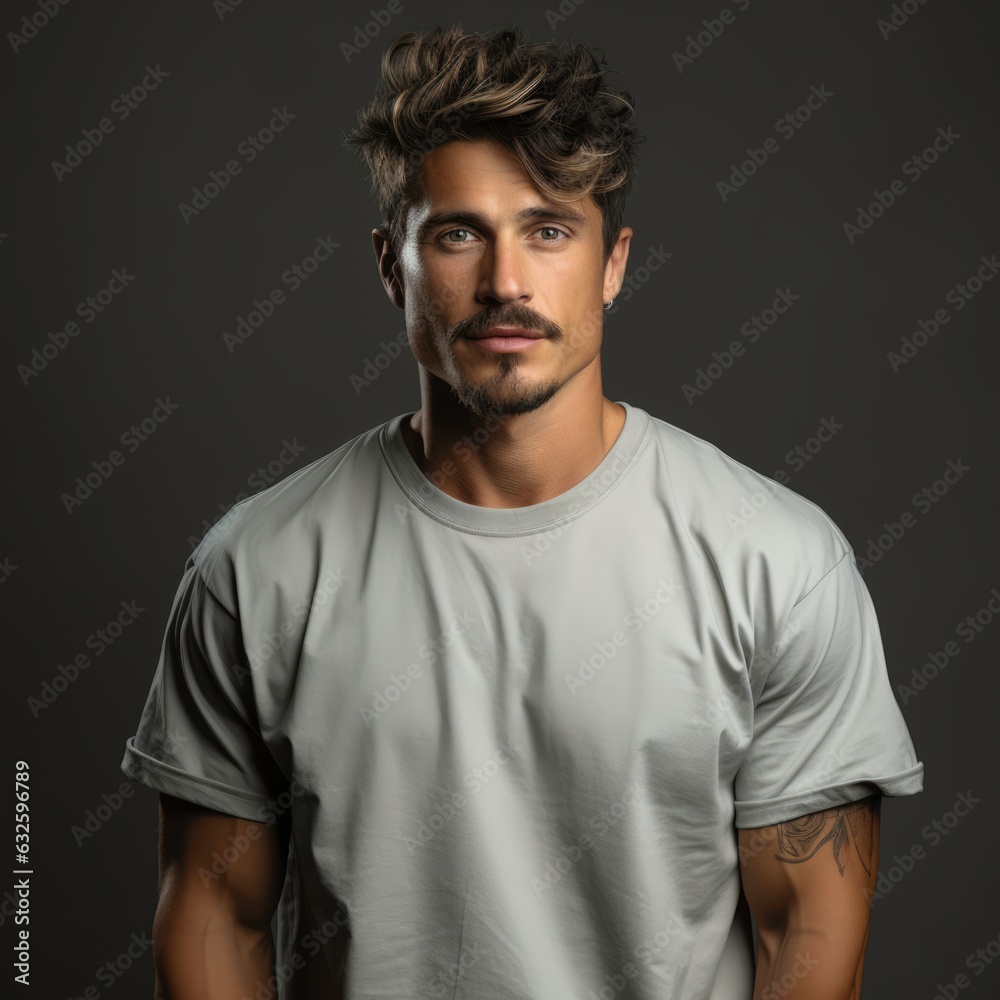 A man in a white T-shirt on a dark background. Generated by AI