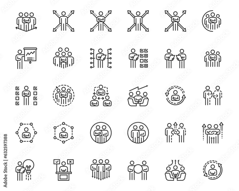 people icons business process, human resource management,  meeting work group team , icon line vector design elements pictograms and infographics 