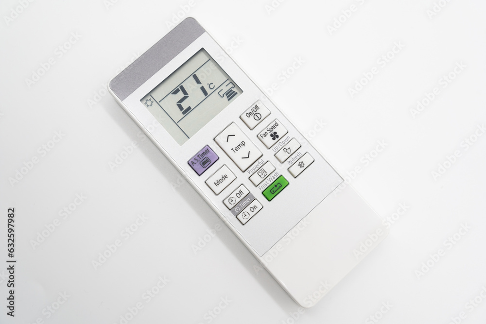 Remote control of air conditioner at 21 degrees Celsius. remote controller equipment with display. isolated background. Remote control of air conditioner at 21 degrees Celsius. remote controller equipment with display. isolated background.