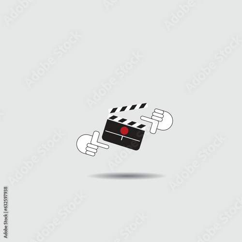vector illustration of record camera logo with the concept of a clapper board and hands forming a camera
