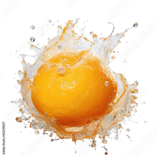 Water sprayed in a vertical image with an orange