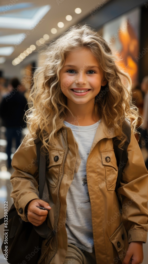 Photo of a girl in a shopping mall. Generated by AI Photo of a girl in a shopping mall. Generated by AI