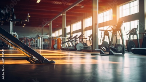 A shot of a gym, blurry background, 16:9 , copy space