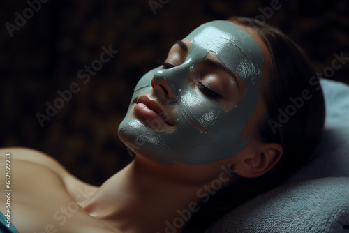 person at a spa, enjoying a facial treatment with a moisturizing mask, promoting self-care and relaxation Generative AI