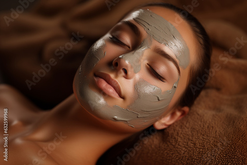 person at a spa, enjoying a facial treatment with a moisturizing mask, promoting self-care and relaxation Generative AI
