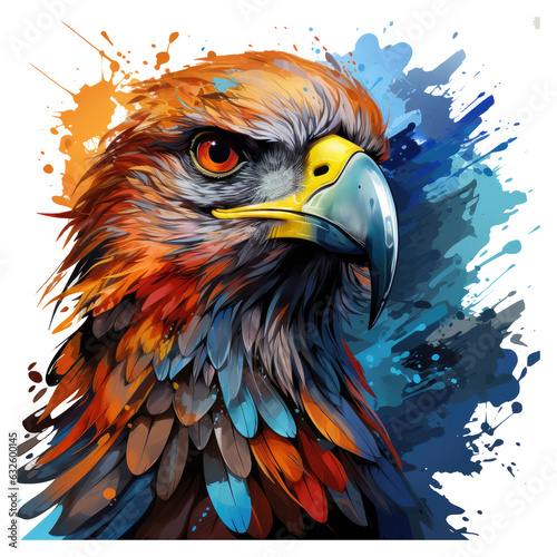 An abstract Eagle t-shirt design exploring the beauty of geometric shapes and patterns, with an eagle represented in a stylized, Generative Ai