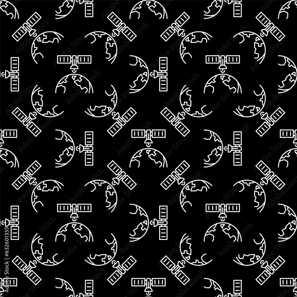 Satellite over the Earth vector concept dark line seamless pattern Satellite over the Earth vector concept dark line seamless pattern