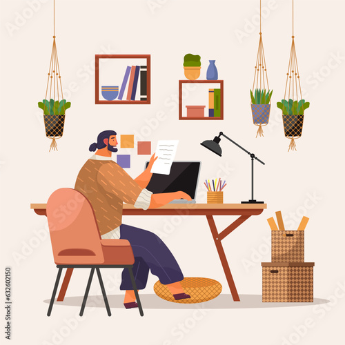 Home office. Interior vector illustration. Work from home. Remote work provides freedom to design workspace that suits individual needs Home office comfortable and productive environment for work