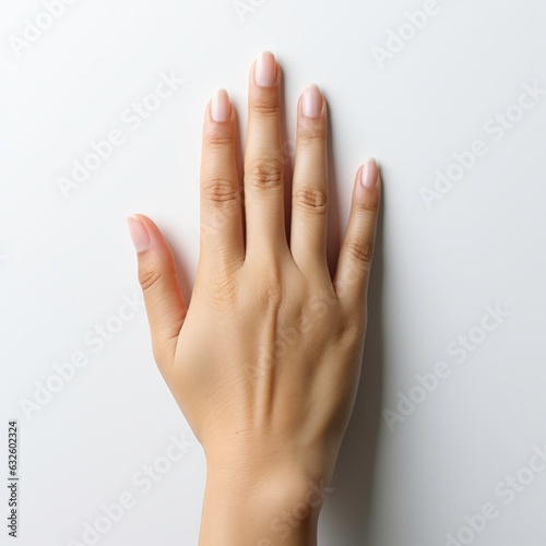 Female hand on white background. Generated by AI