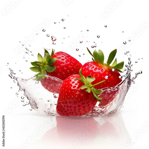Fresh strawberries with splashing water