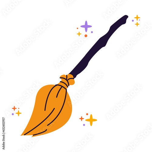 Vector illustration of witch's broom.Halloween illustration isolated on white background.