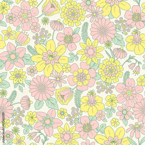 Vector pastel seamless pattern with flowers
