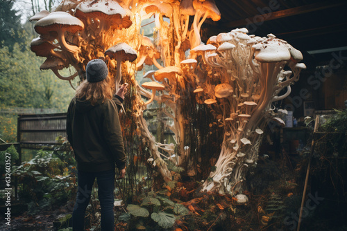 Friends Admiring Wild Mushrooms Generative AI