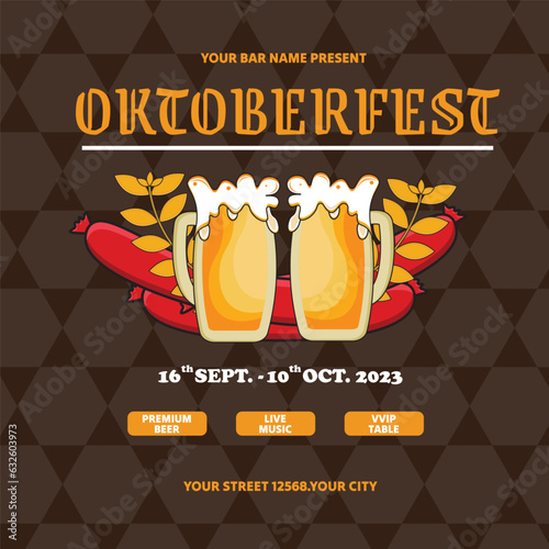 Vector flat illustration for oktoberfest beer festival celebration, Oktoberfest post template