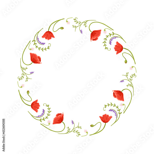 Vector floral wreath with red poppies