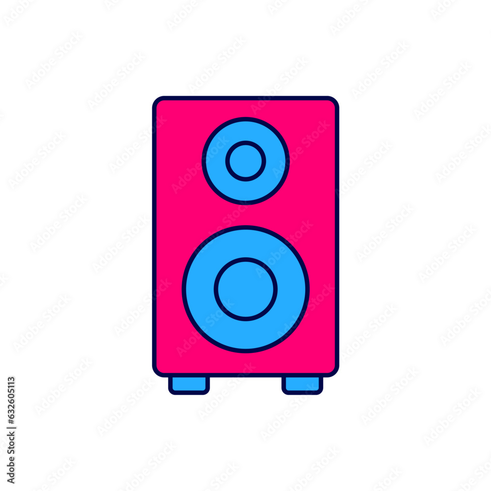 Filled outline Stereo speaker icon isolated on white background. Sound system speakers. Music icon. Musical column speaker bass equipment. Vector Filled outline Stereo speaker icon isolated on white background. Sound system speakers. Music icon. Musical column speaker bass equipment. Vector