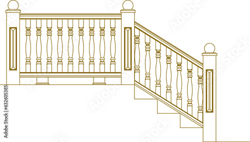 Vector sketch illustration of a classic old staircase design entering the porch of a house
