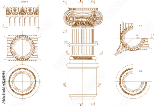 Vector sketch illustration of greek roman classic vintage doric ornament column design