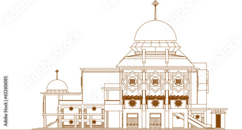 Vector sketch of a classic mosque design illustration with a large dome for a place of prayer for Muslims celebrating Ramadan