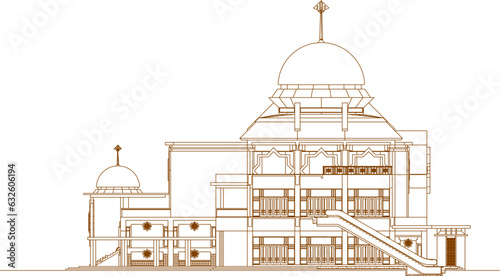 Vector sketch of a classic mosque design illustration with a large dome for a place of prayer for Muslims celebrating Ramadan
