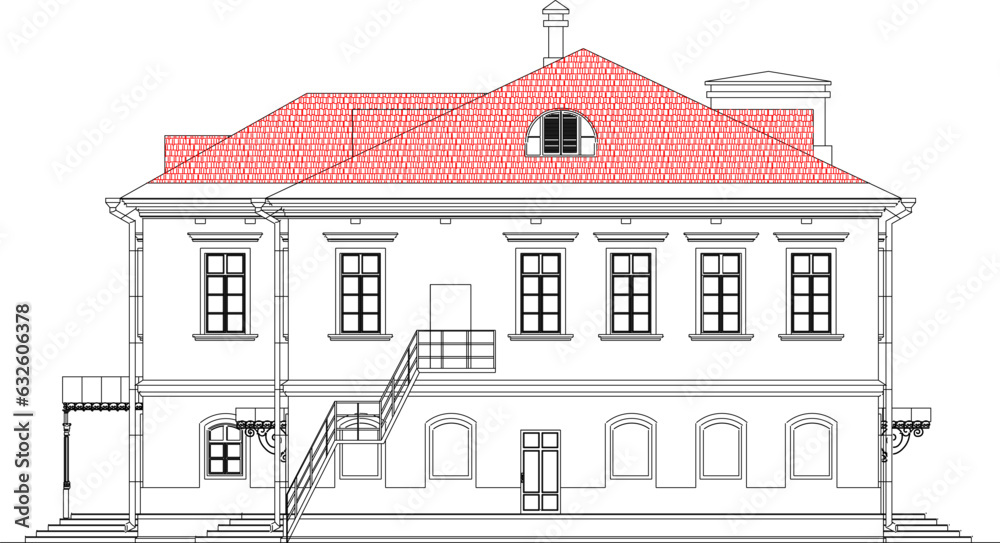 Sketch vector illustration of architectural design of an old government building classic ancient antique byzantine style