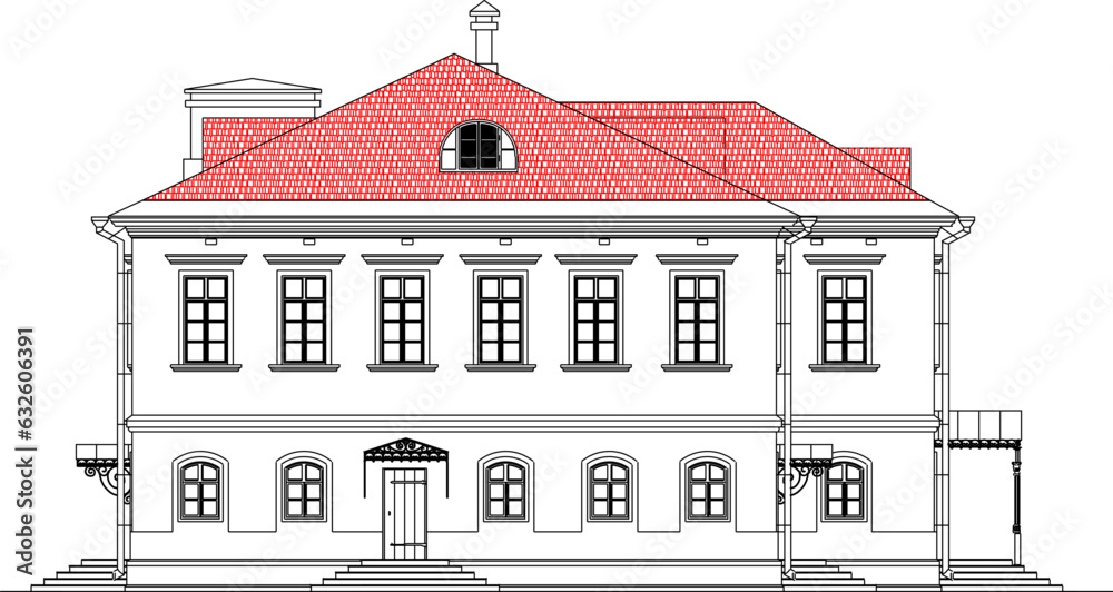 Sketch vector illustration of architectural design of an old government building classic ancient antique byzantine style