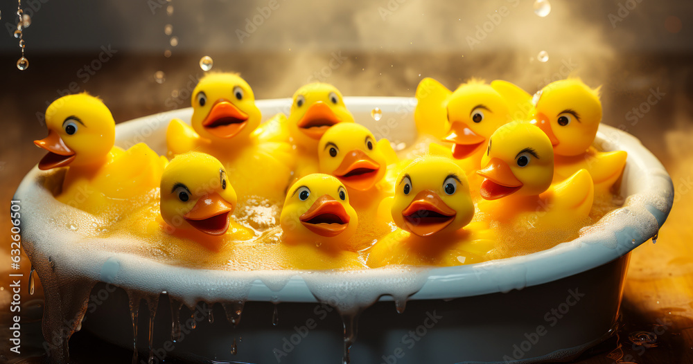 Bath Time Delight: Rubber Ducks in Clay Animation Stock Photo | Adobe Stock