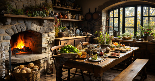 Cozy Countryside: Wine Enjoyment in a Country Kitchen