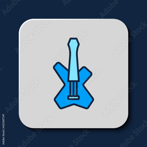 Filled outline Electric bass guitar icon isolated on blue background. Vector