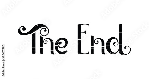 The End handwritten inscription. Hand-drawn phrase. Editable vector shape illustration. Great for Black-on-white closing movie frame. 