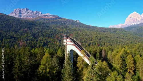 Aerial view of the Ski jumping hill of Cortina d'Ampezzo, Veneto, Italy