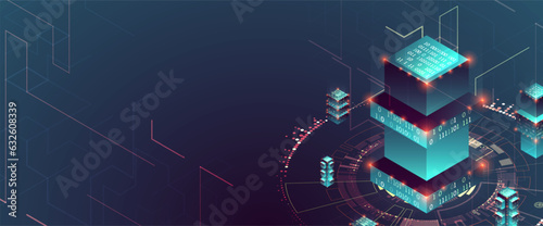 Smart city. Isometric big data concept, database.  Abstract technology background.