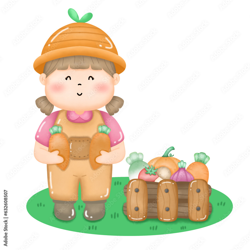 Naklejka premium cartoon farmer cute girl used as an element