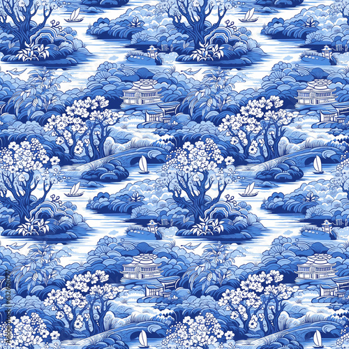 Blue Willow seamless Pattern, Chinese Blue Willow Motifs, Scrapbooking, Chinoiserie digital seamless paper