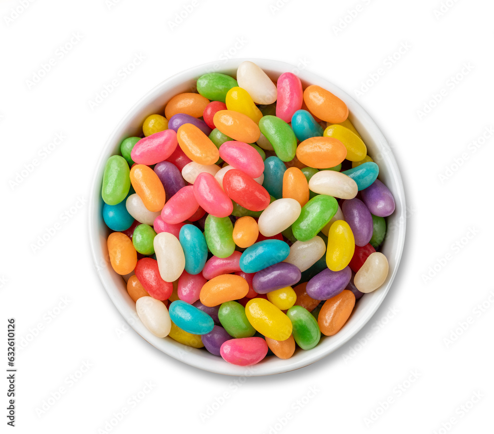 Colorful jelly beans in a bowl isolated over white background Colorful jelly beans in a bowl isolated over white background