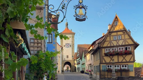 German traditional architecture half-timbered houses in historical center Rothenburg ob der Tauber, Bavaria, Middle Franconia, Germany, July 17, 2023. High quality 4k footage photo