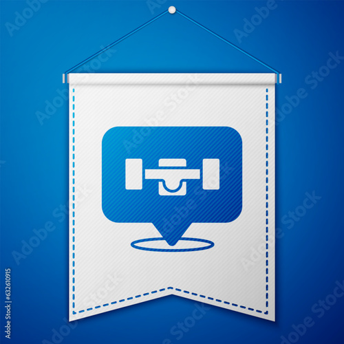 Blue Skateboard wheel icon isolated on blue background. Skateboard suspension. Skate wheel. White pennant template. Vector