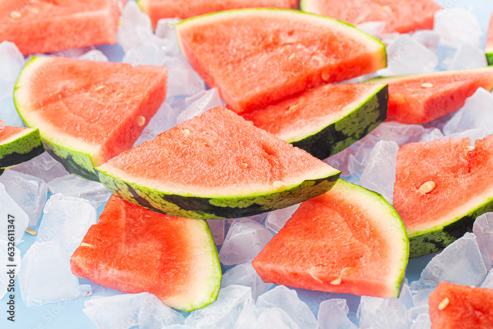 Fresh watermelon on ice cubes