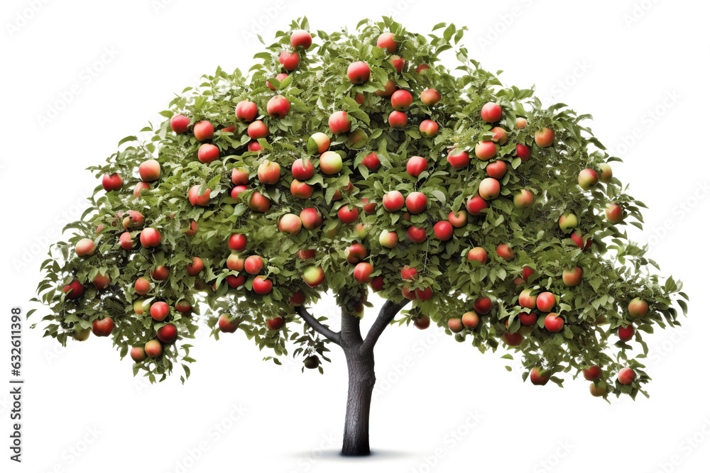 Apple tree isolated on white or transparent background cutout. Generative AI Apple tree isolated on white or transparent background cutout. Generative AI