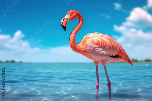 Standing pink flamingo