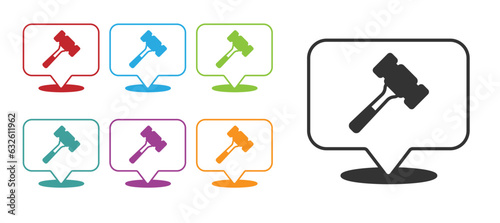 Black Auction hammer icon isolated on white background. Gavel - hammer of judge or auctioneer. Bidding process, deal done. Auction bidding. Set icons colorful. Vector