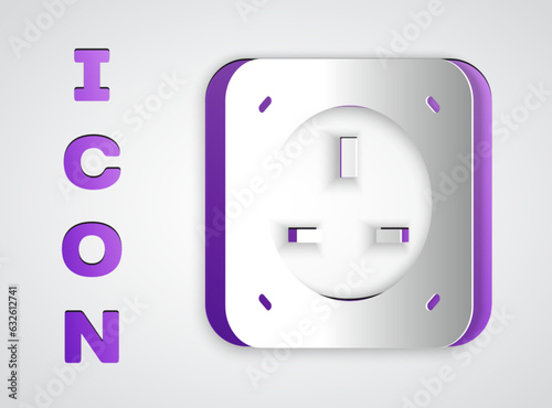 Paper cut Electrical outlet icon isolated on grey background. Power socket. Rosette symbol. Paper art style. Vector