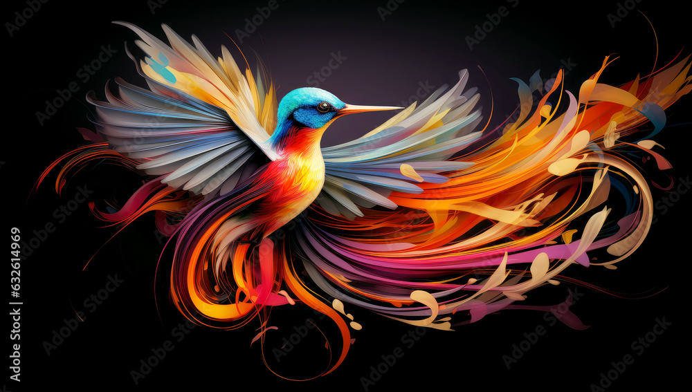 Abstract bird of paradise on a black background