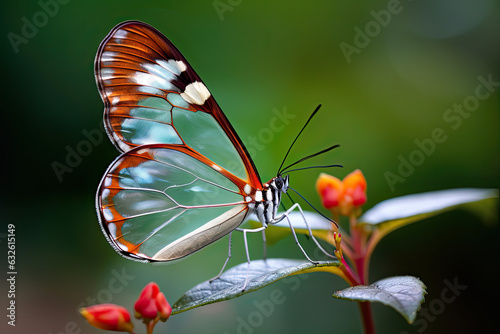 Glasswing butterfly on flower
